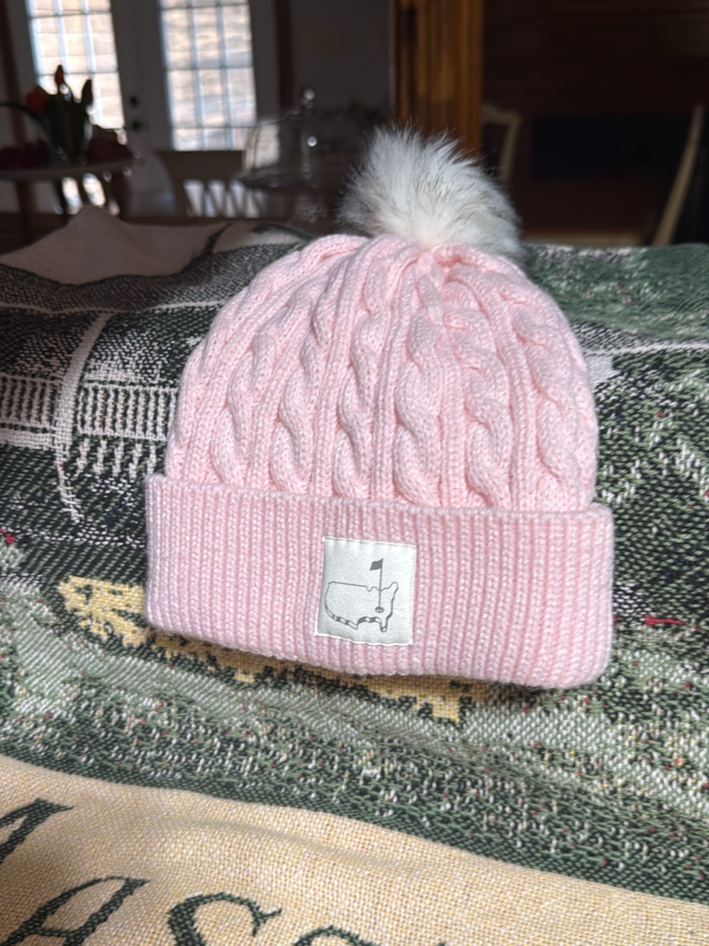 Pink Cable-Knit Beanie with Faux Fur Pom - Vineyard Vines